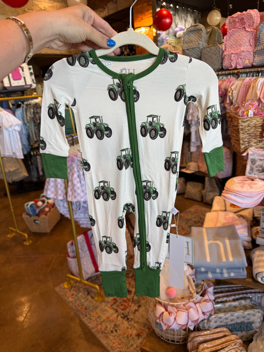 Boys Tractor Double Zipper Romper