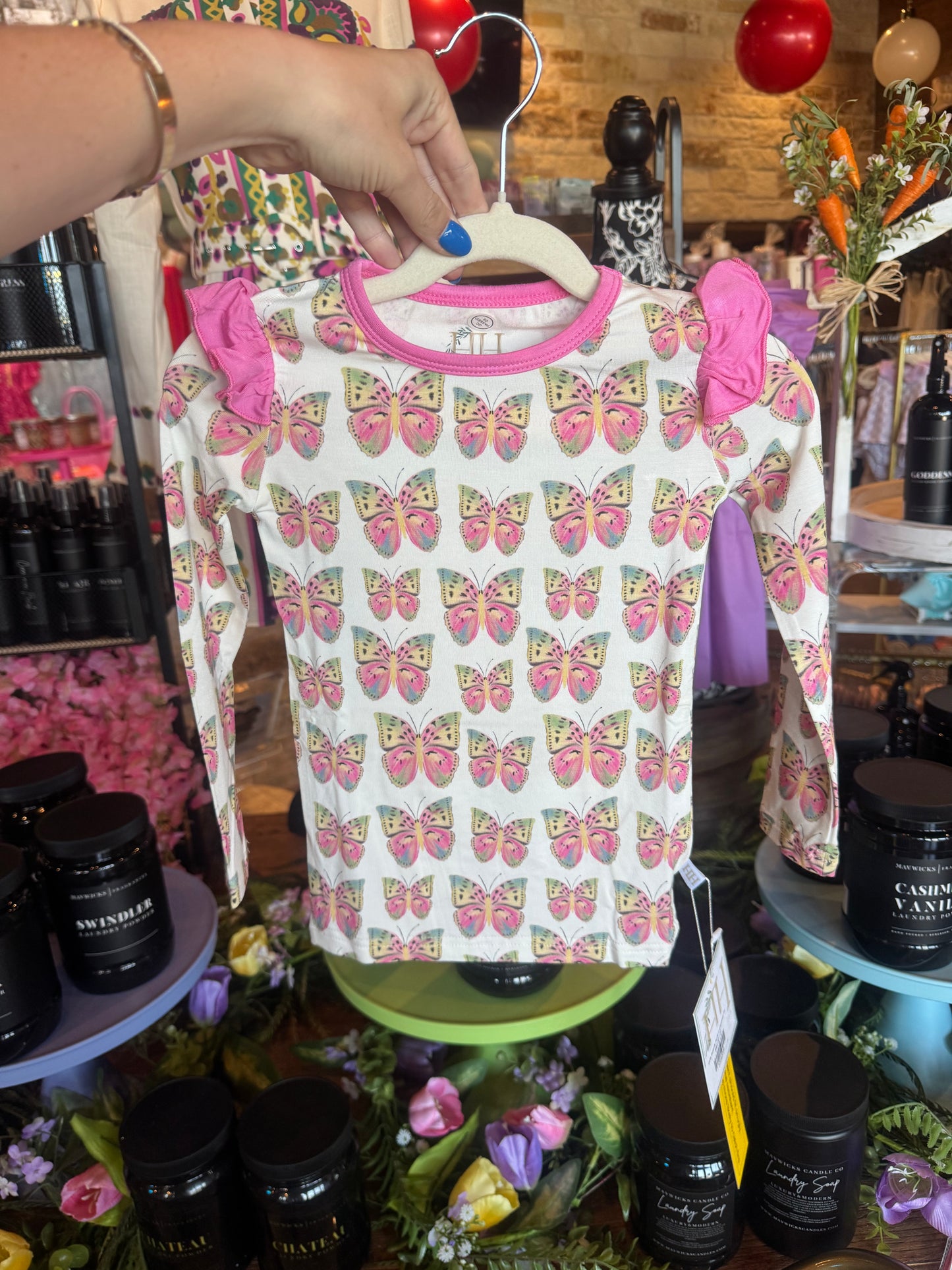 Girls Butterfly Ruffle Loungewear Set
