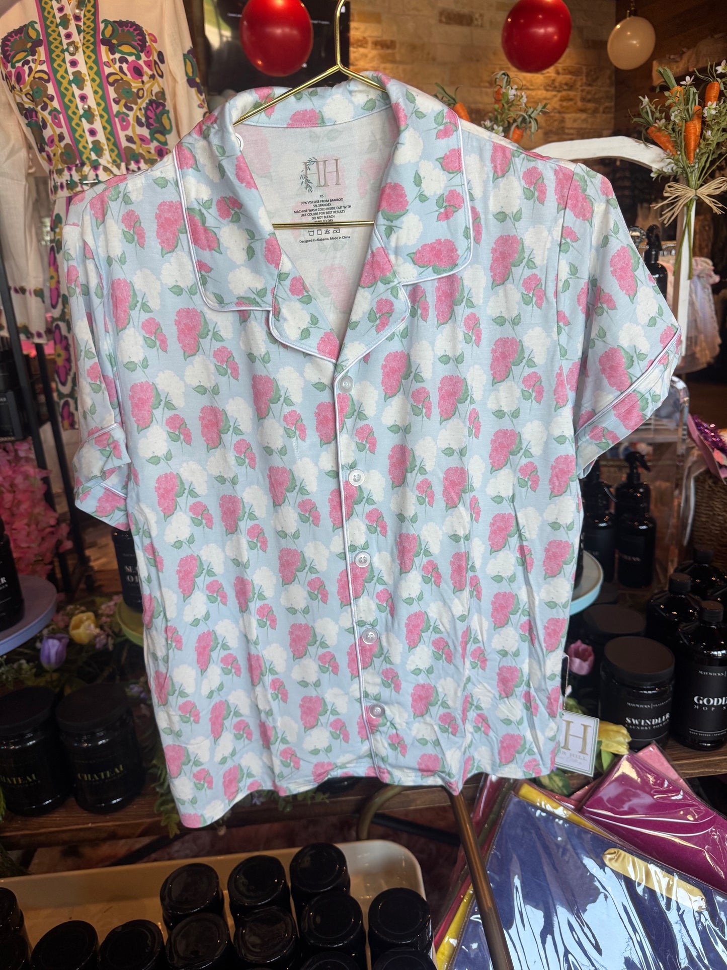 Women's Hydrangea Button Down Short sleeve Lounge Set