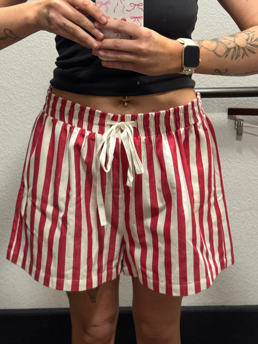 Stripe Twill Shorts Red