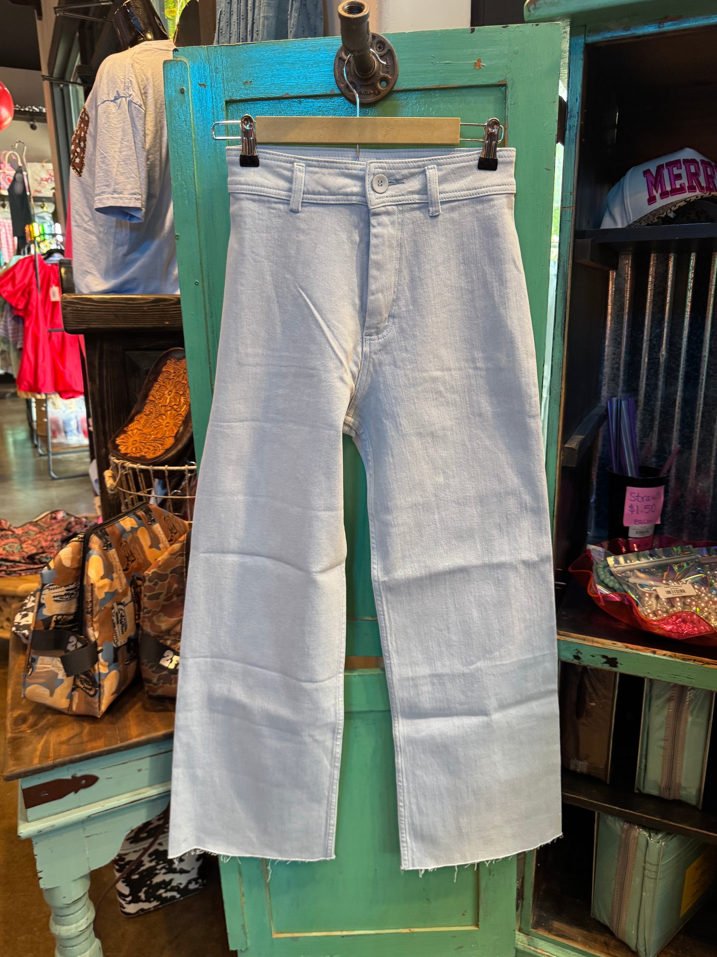 Straight Wide Leg Denim Pants Light Blue