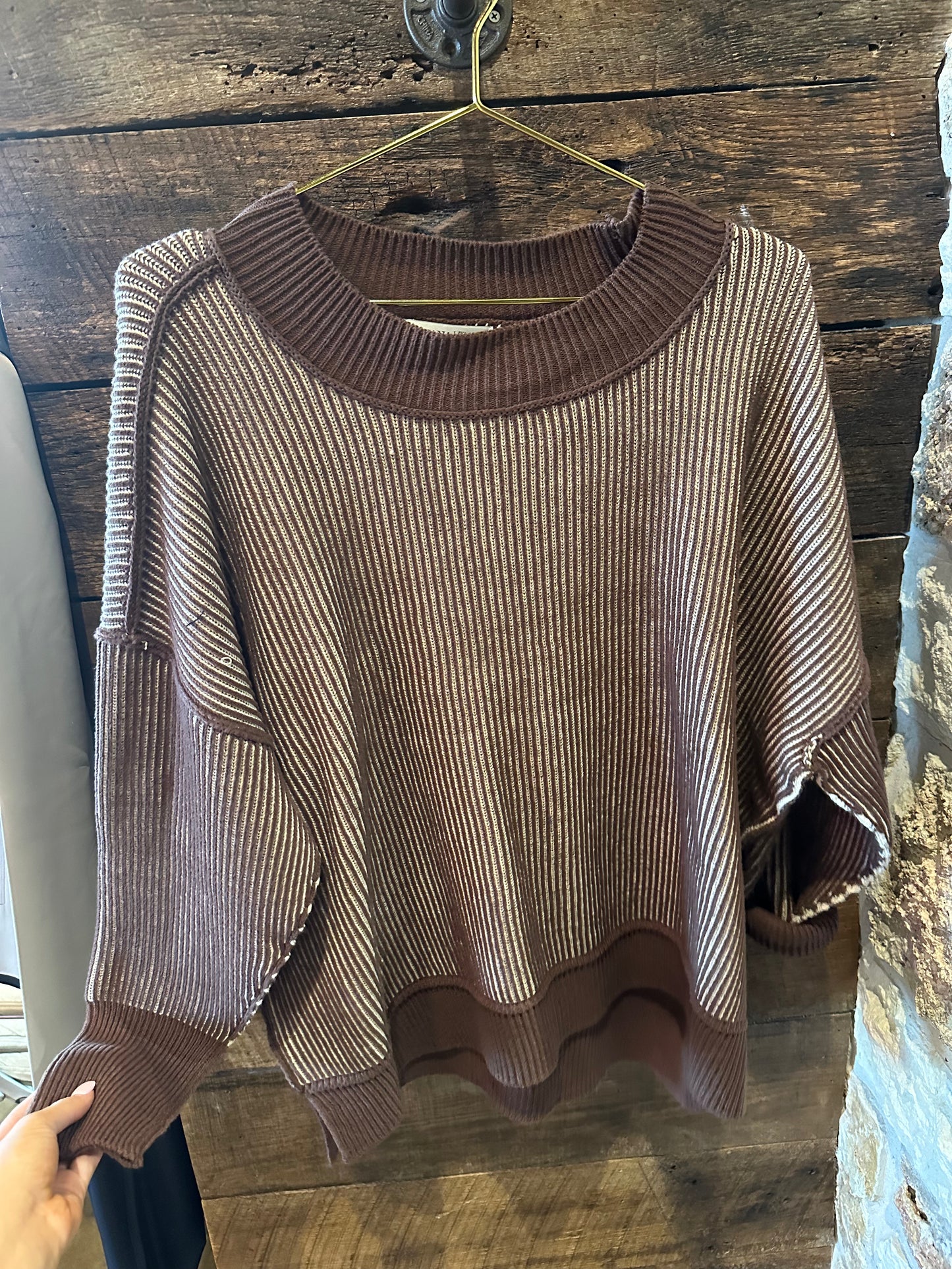 Lily Two Toned Ribbed Knit Sweater Brown