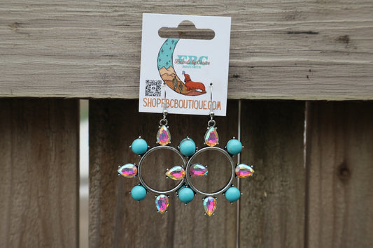 Heading Towards Me Turquoise & Silver Rhinestone Dangle Earrings