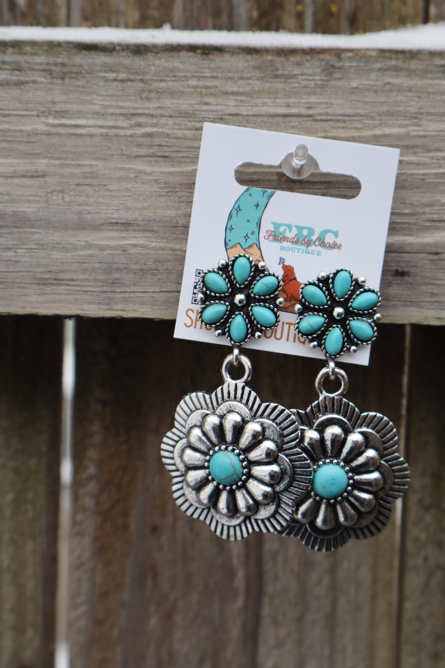Laura Jean Turquoise & Silver Rhinestone Post Drop Earrings
