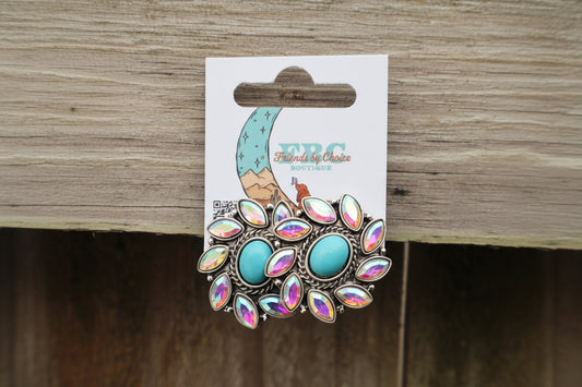 In The Right Direction Turquoise Rhinestone Stud Earrings