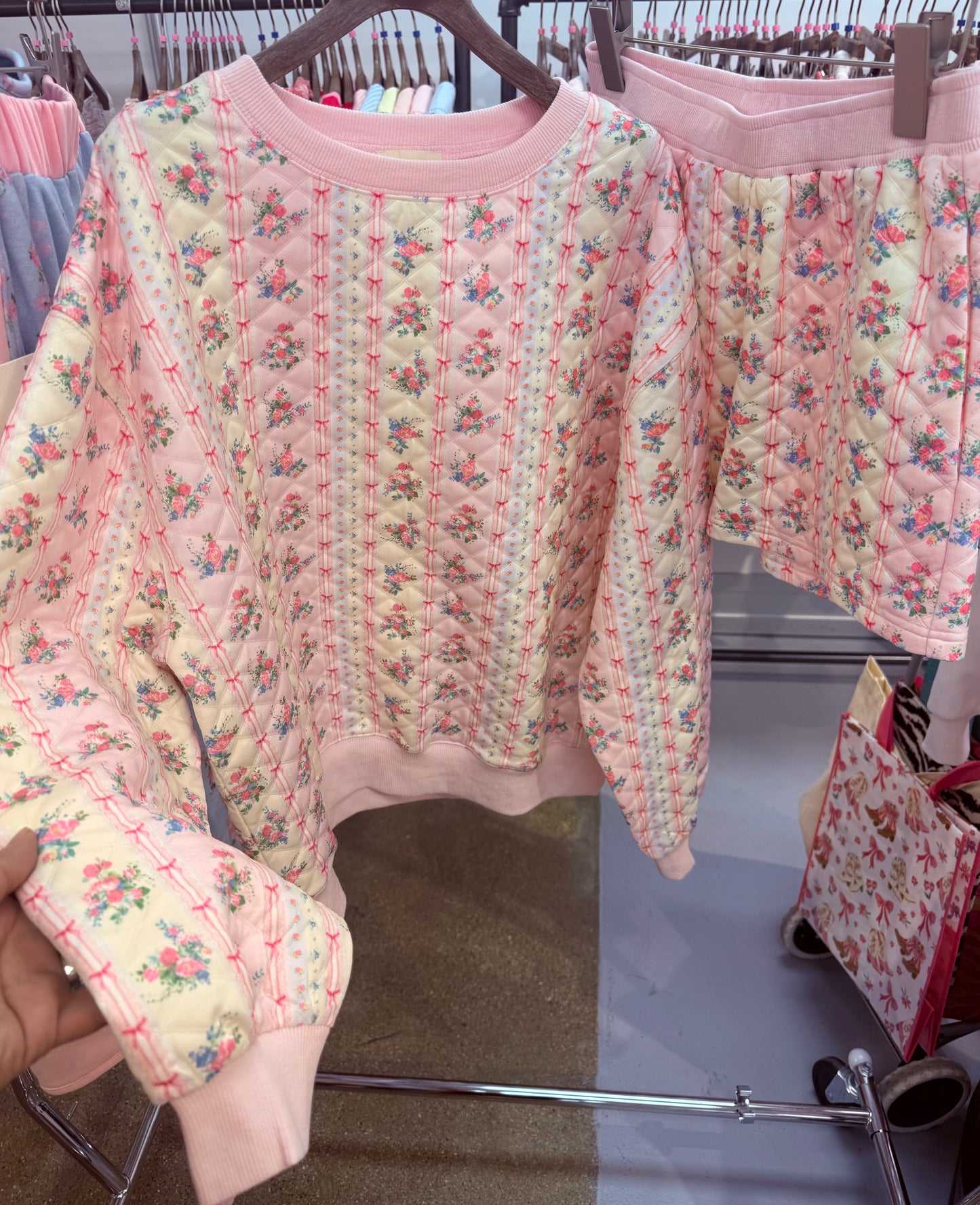 Enchanted To Meet You Quilted Pink Bow Floral 2 Piece Set