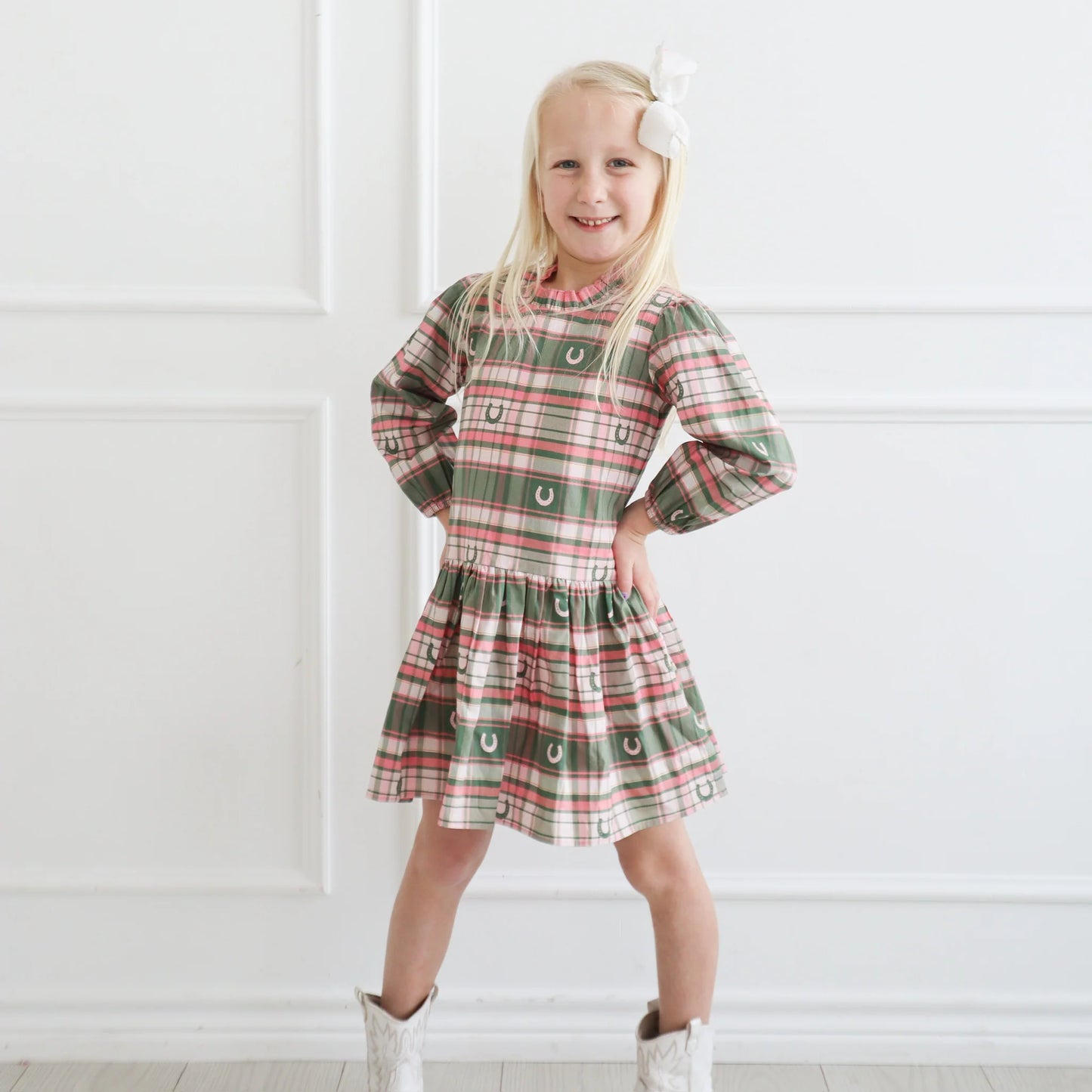 Hannah Dress - Pink Horseshoe Plaid