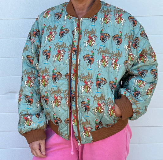 Teal Howdy Bomber Jacket