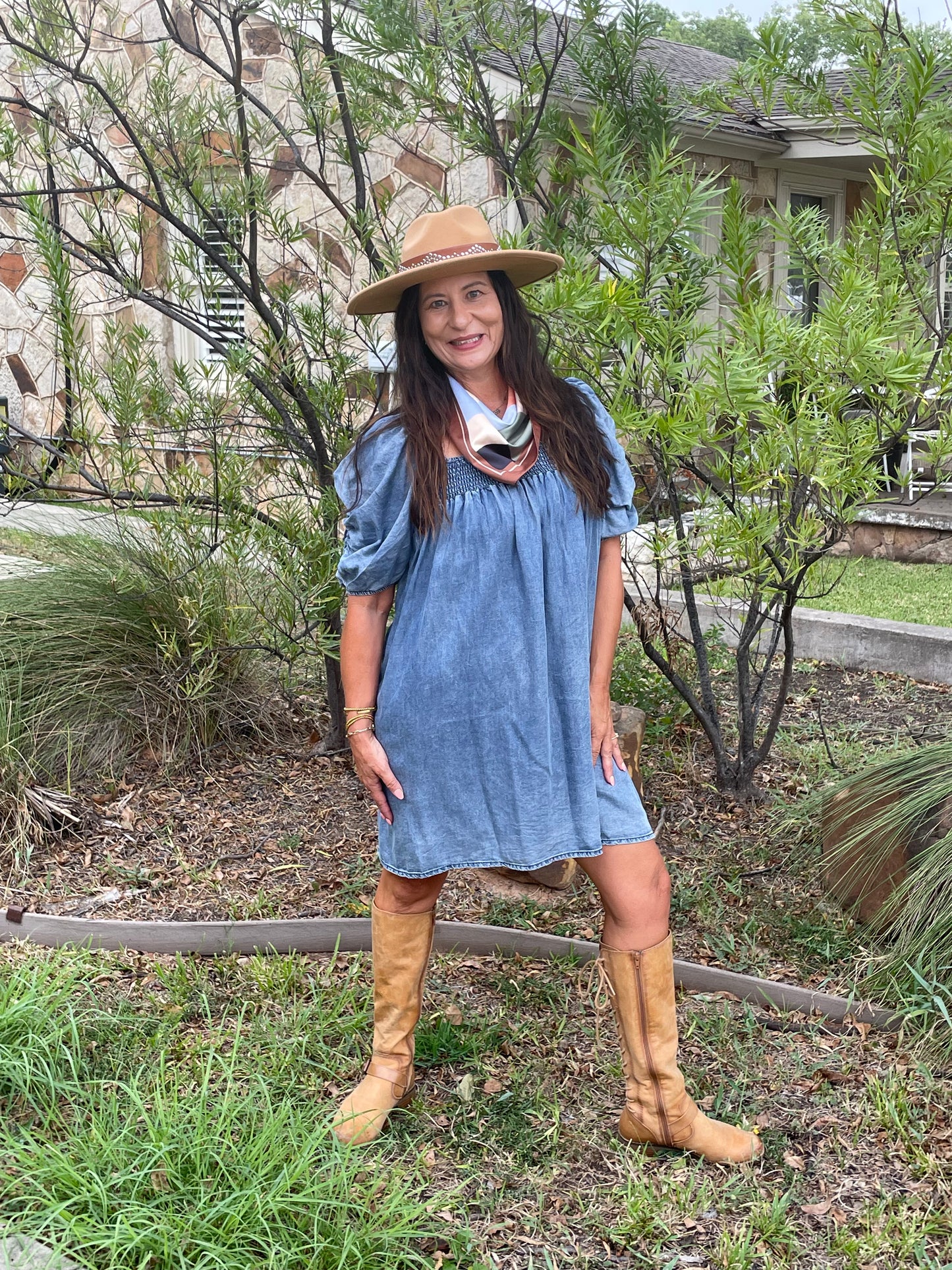 Smock Top Mini Denim Dress