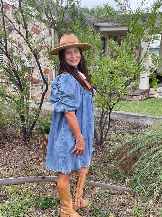 Smock Top Mini Denim Dress