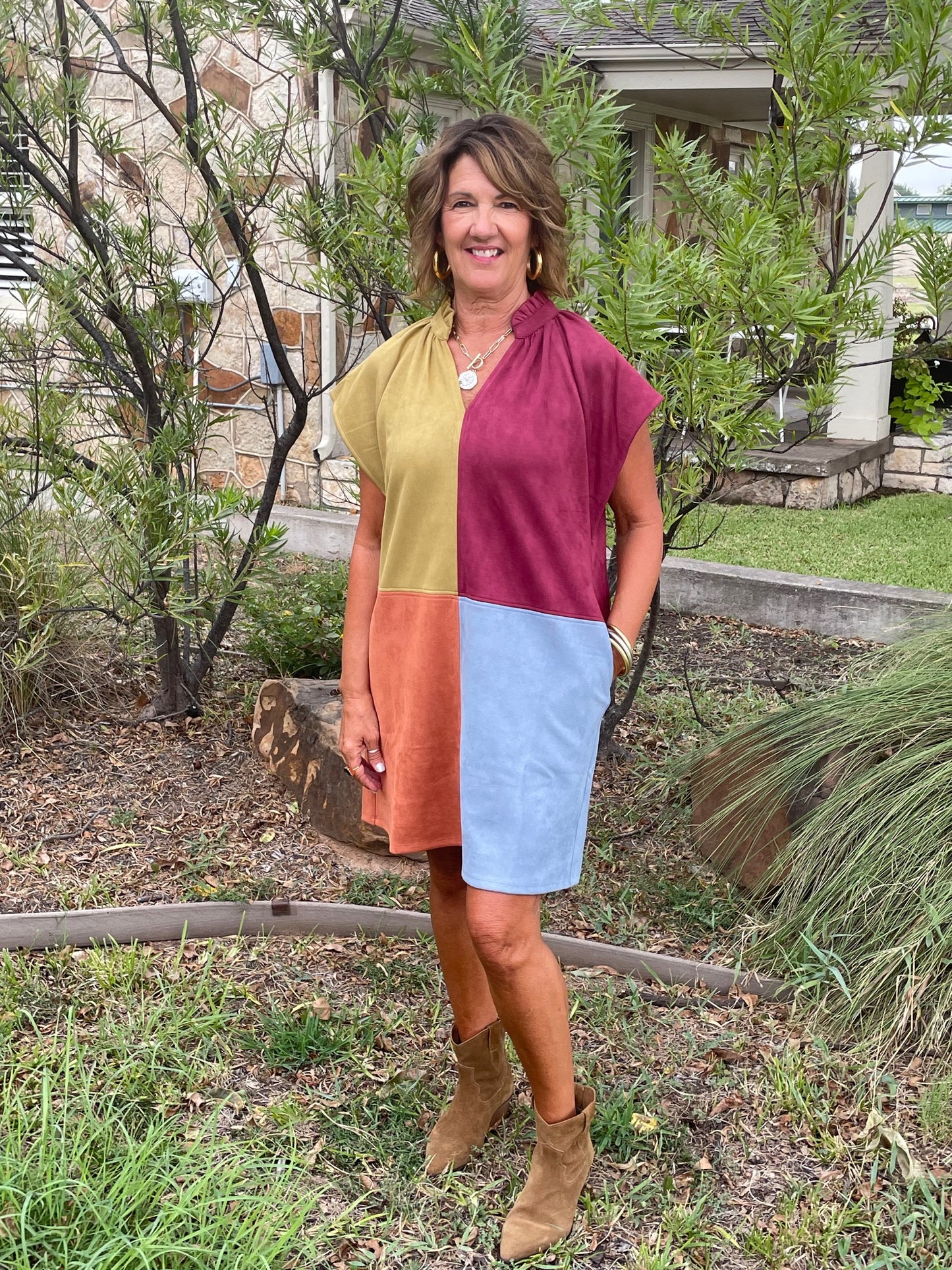 Color Block Suede Dress
