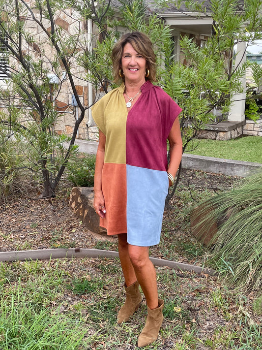 Color Block Suede Dress