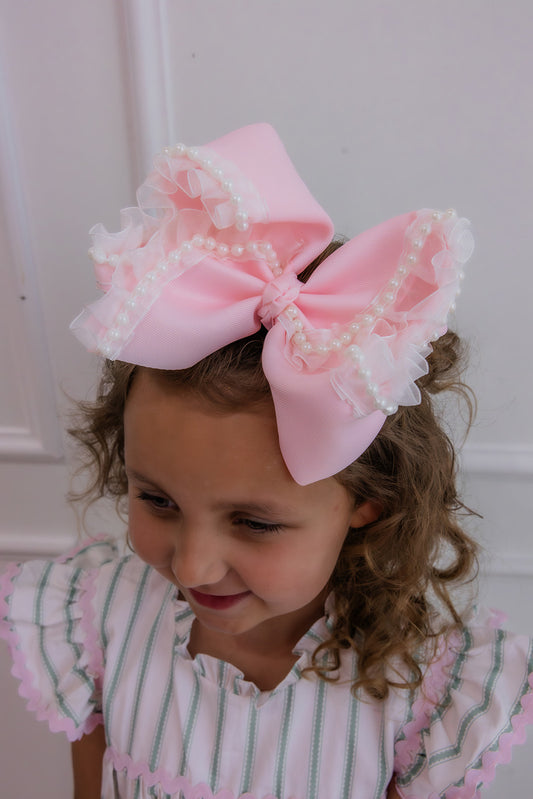Pink Pearl and Lace Bow