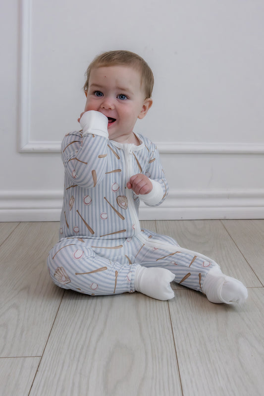 boys baseball double zipper romper