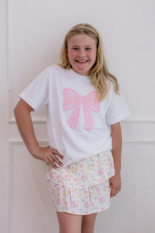 Lace Bow Puff Ink Short Sleeve T-Shirt
