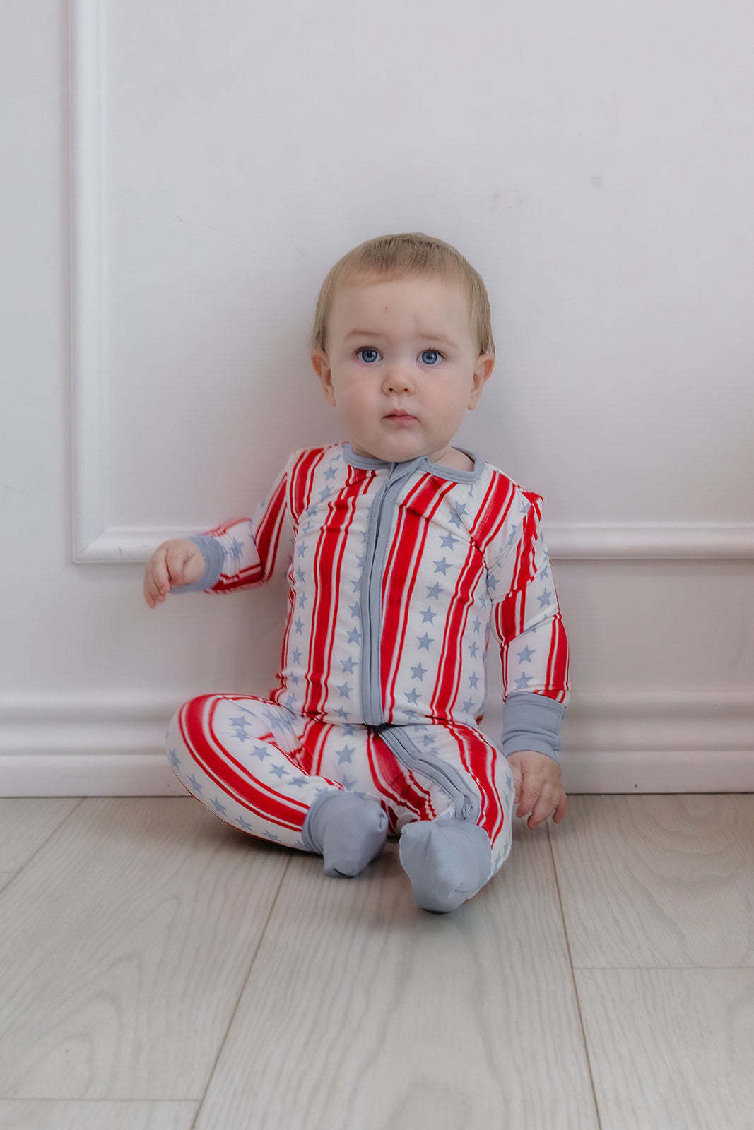 boys stars and stripes double zipper romper