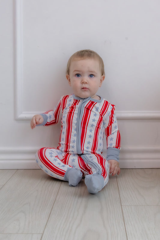 boys stars and stripes double zipper romper