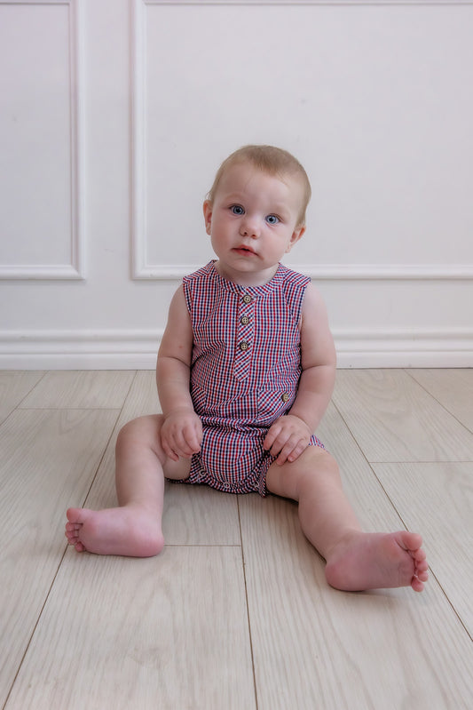 Gingham Romper Red/Navy