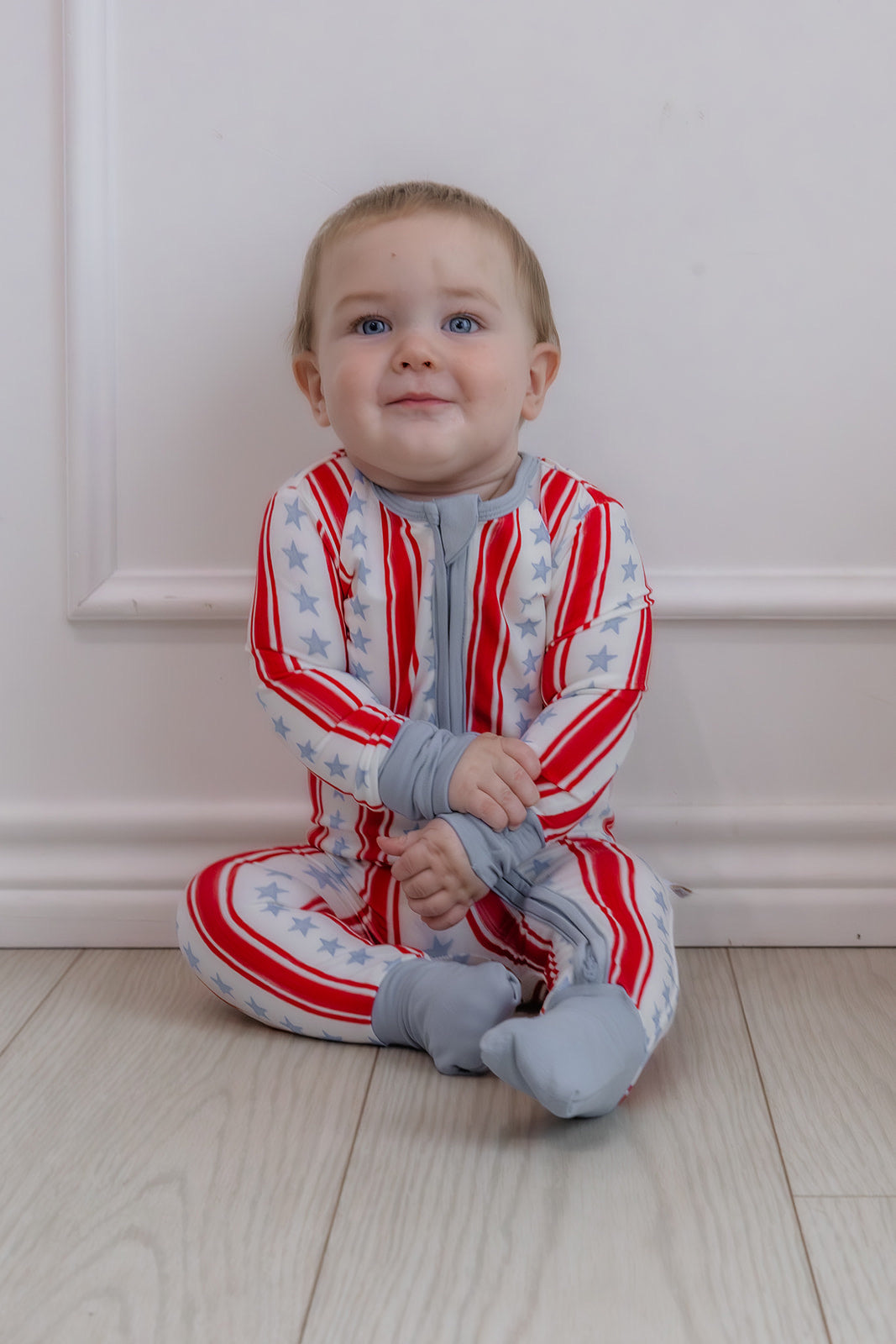 boys stars and stripes double zipper romper