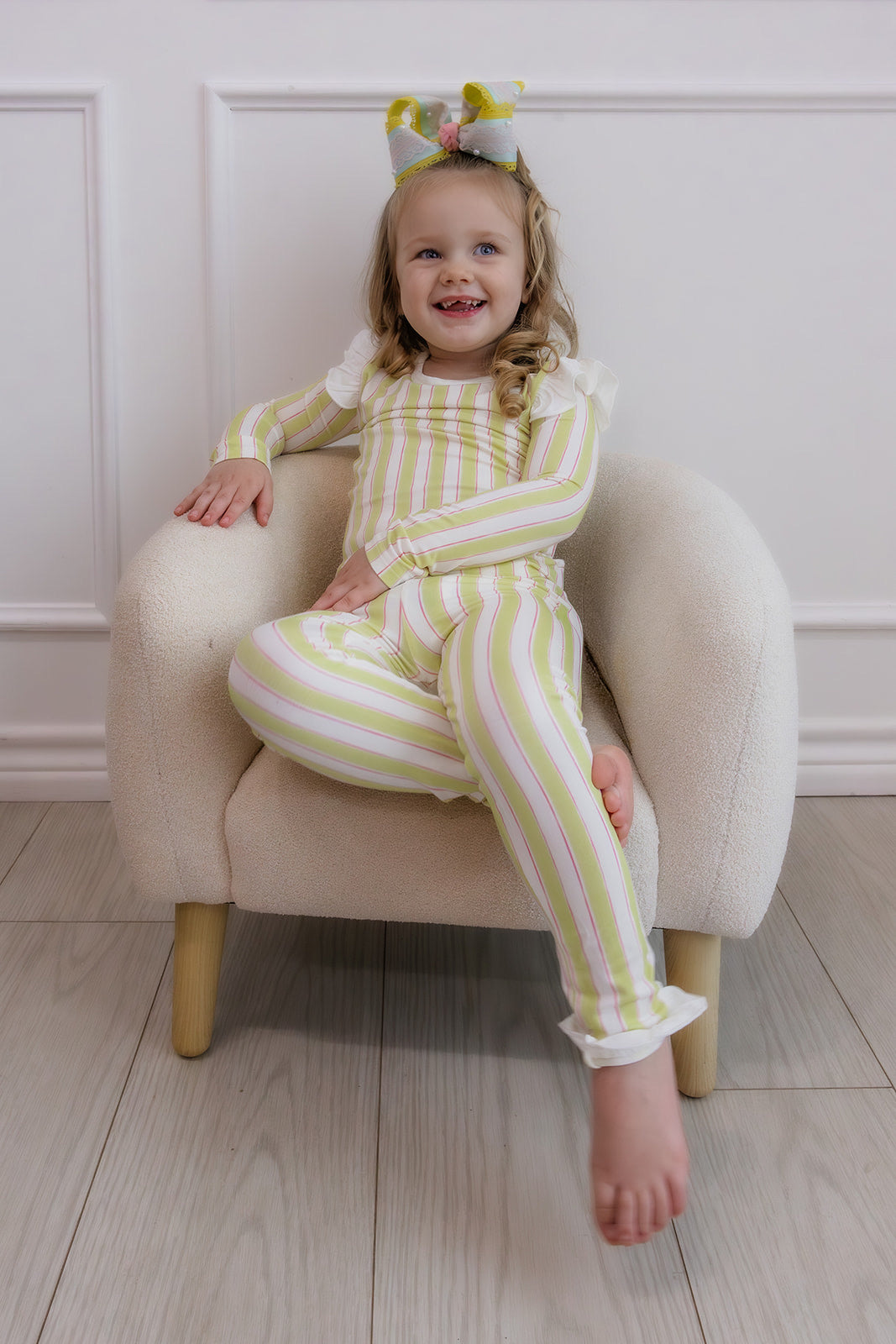 Girls Yellow Striped Loungewear set