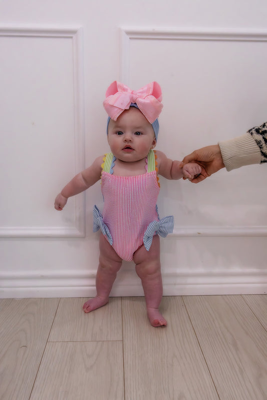 Seersucker Bow One-Piece Swimsuit