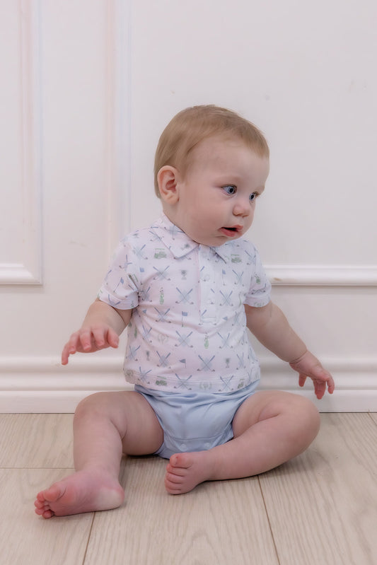 Golf Trellis Blue  Short Playsuit