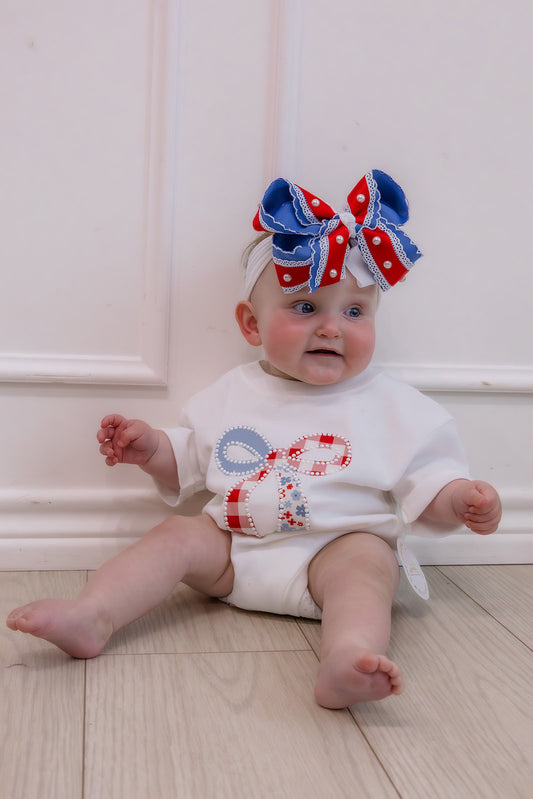Patchwork Bow Patch Short Sleeve Romper