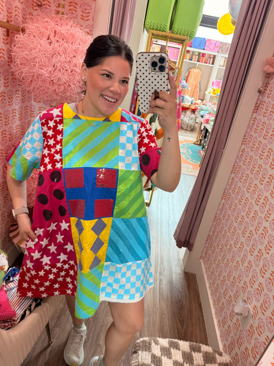 Multi Colorblock Jockey Silks Cotton Dress