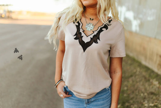 Beige Stitch V neck