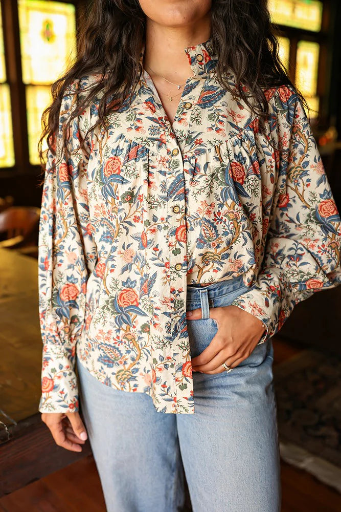 Jenna Top- Red/ Blue Floral