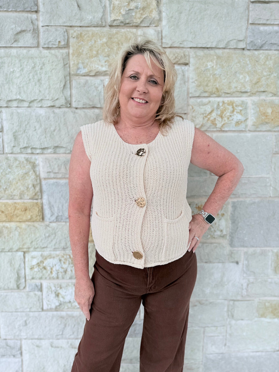 Lyla Boho Crochet Sleeveless Sweater Vest – Vintage-Inspired Artisanal Layering Knit