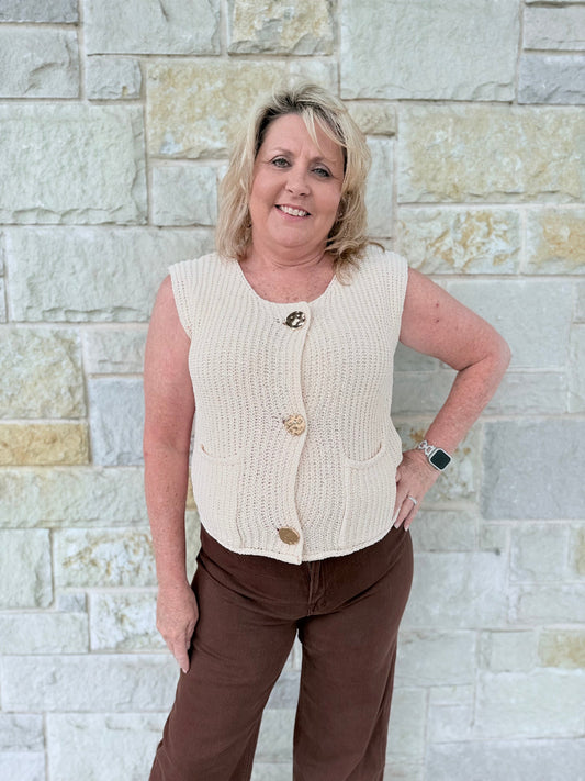 Lyla Boho Crochet Sleeveless Sweater Vest – Vintage-Inspired Artisanal Layering Knit