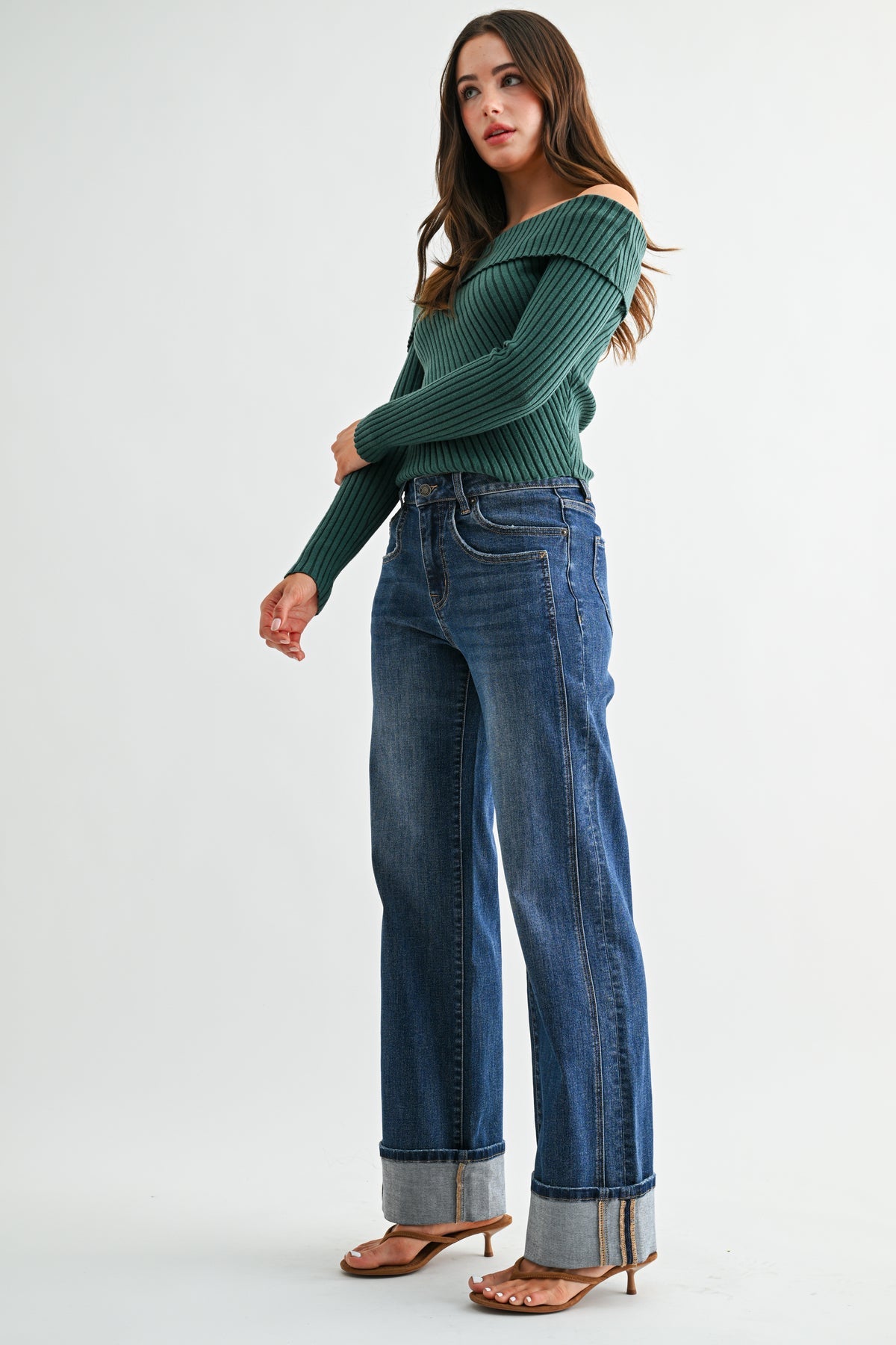 MIca High-Rise Slim Wide Cuffed Leg Jeans
