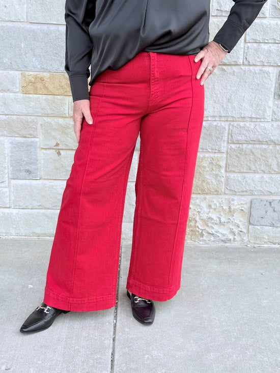 Red Mica High Rise Wide Leg Ankle Jeans