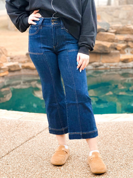 Mica Denim Super High-Rise Wide Leg Crop Jeans - Dark Wash
