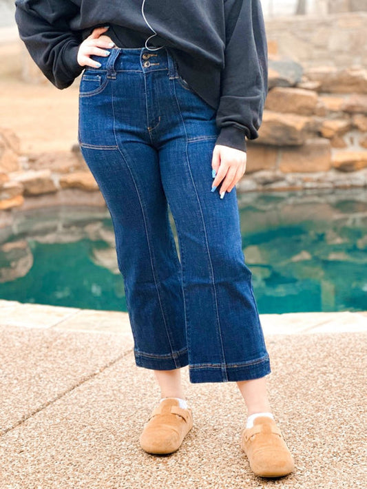 Mica Denim Super High-Rise Wide Leg Crop Jeans - Dark Wash
