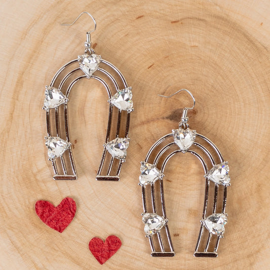 My Heart Is Yours Silver & Rhinestone Hearts Earrings