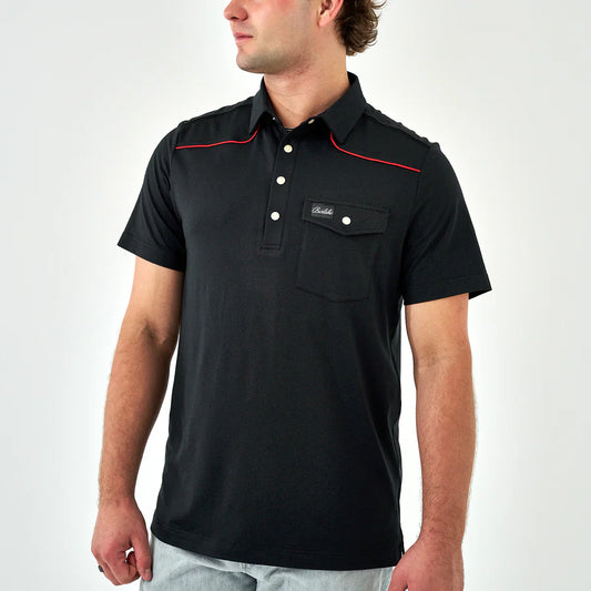 Pearl Snap Performance Polo- Black/Red