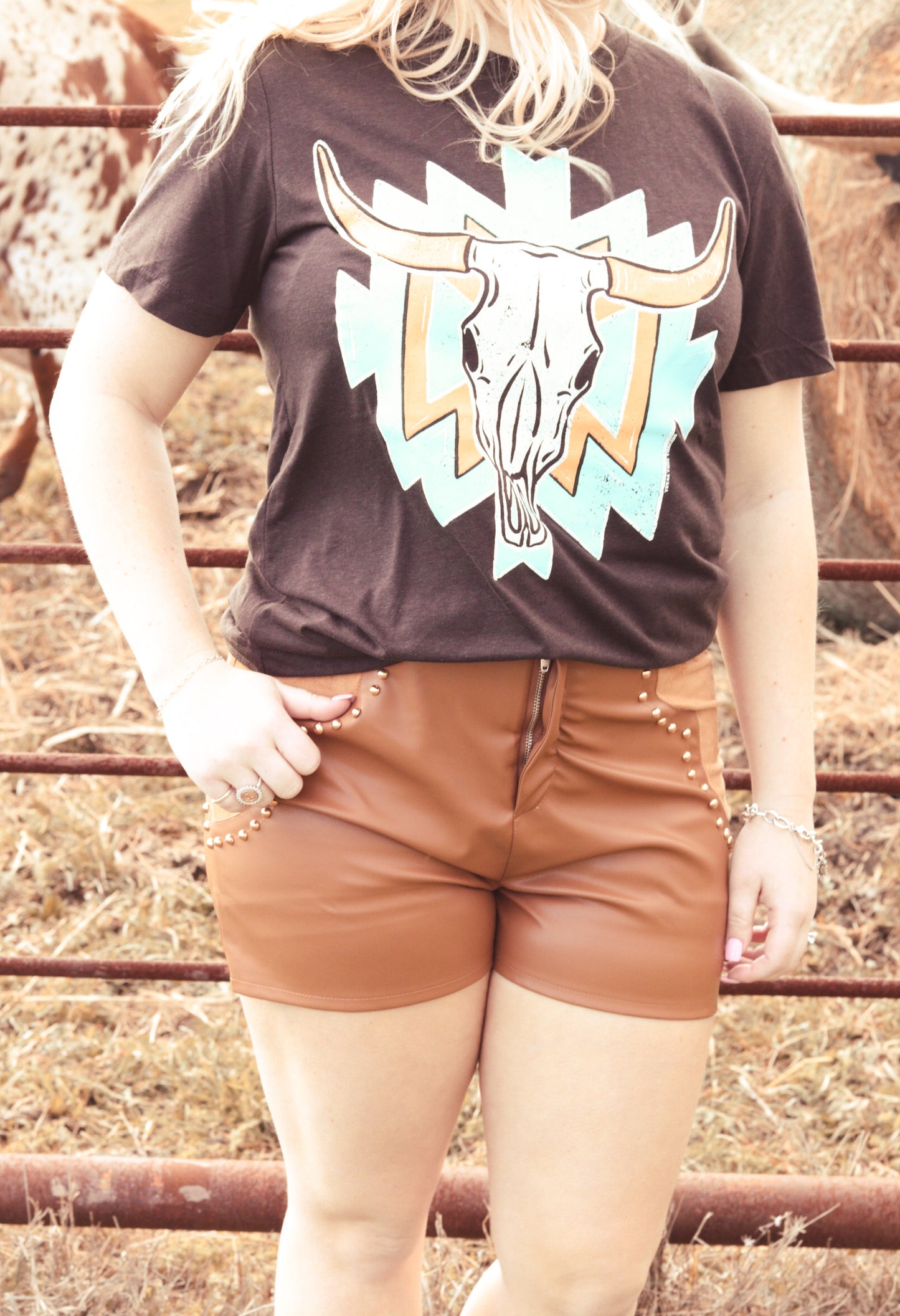 Faux Leather Stretch Suede Contrast Studded Mini Shorts