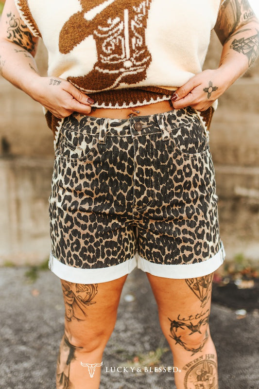 Leopard Printed Cuffed Boyfriend Shorts