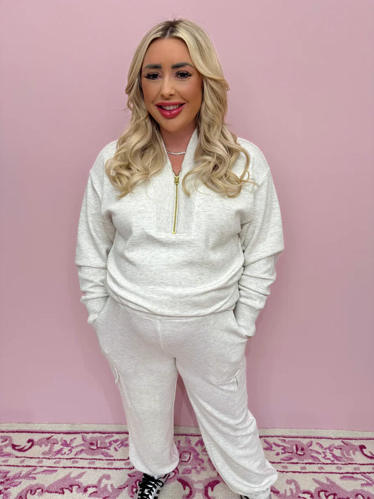 Sally Half Zip Sweat In Ivory Marl