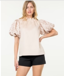 Basketweave Sleeve top Blush