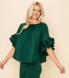 Ruffle Sleeve Top Emerald