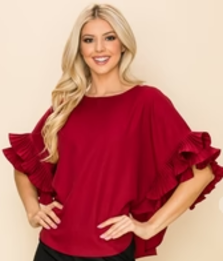 Ruffle Sleeve Top Crimson