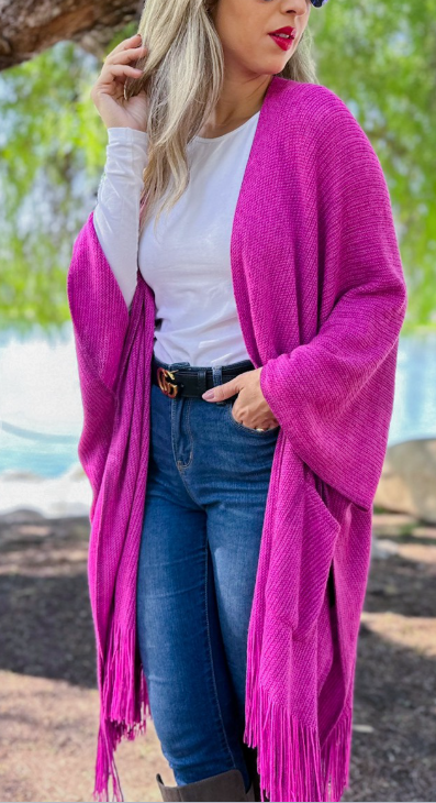 Fringe Bottom Kimono Pink