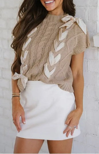 Ribbon Weave khaki sweater