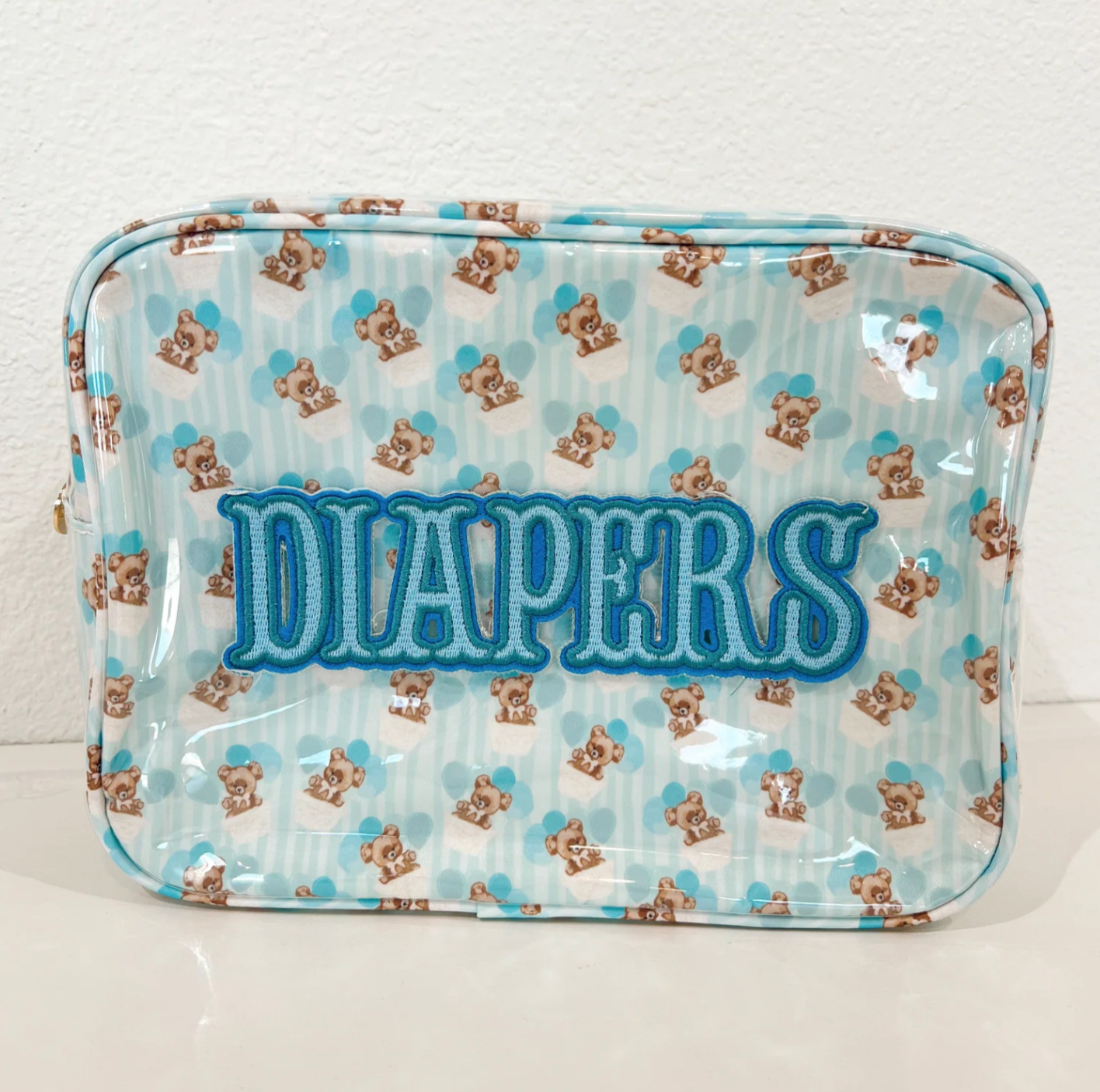 XL Clear Coat Diaper Bag - Blue Teddy Bears