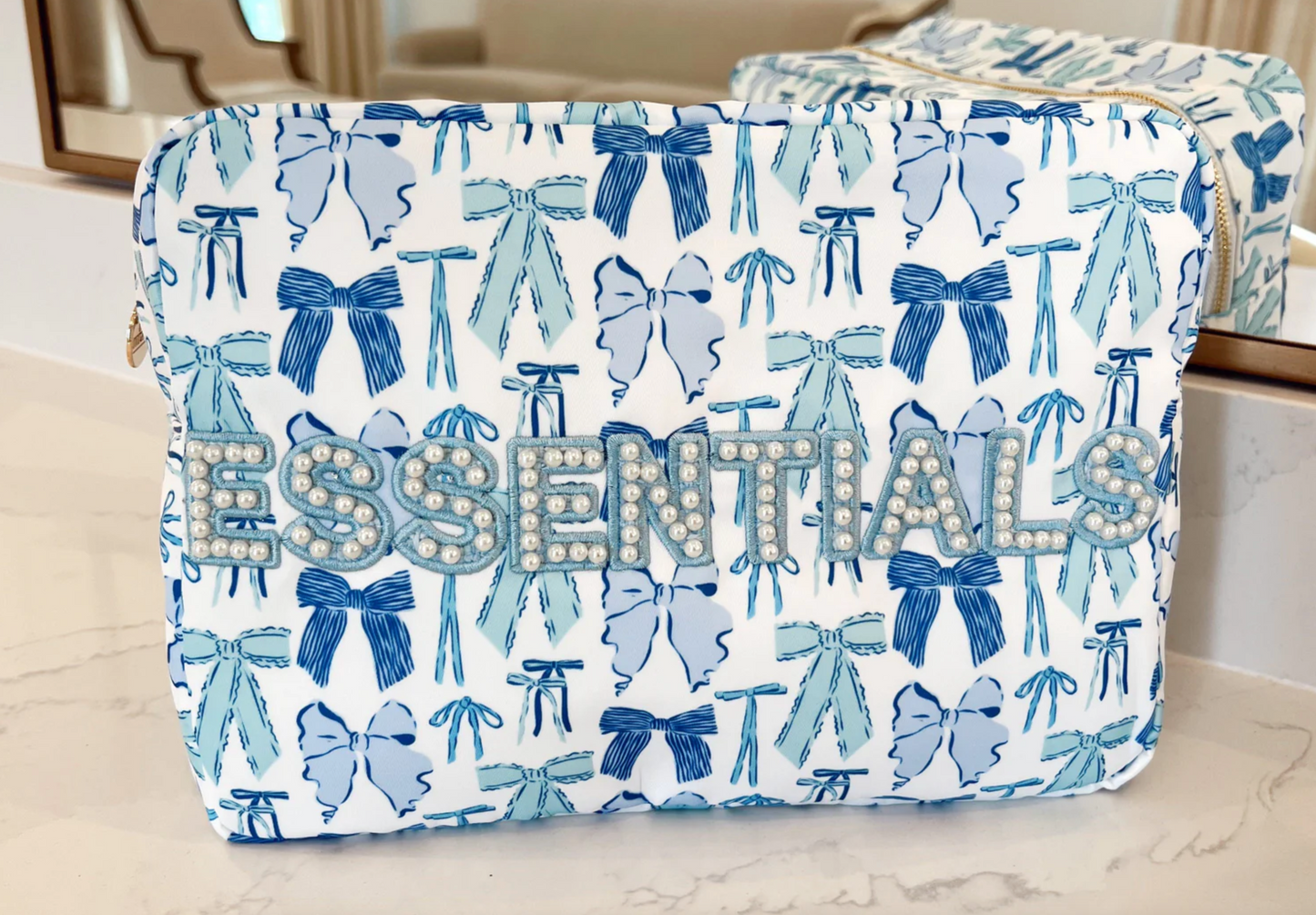 XL Nylon Cosmetic Bag - Blue Bow Essentials