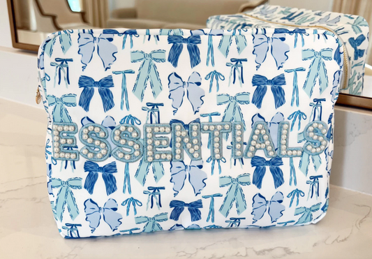 XL Nylon Cosmetic Bag - Blue Bow Essentials