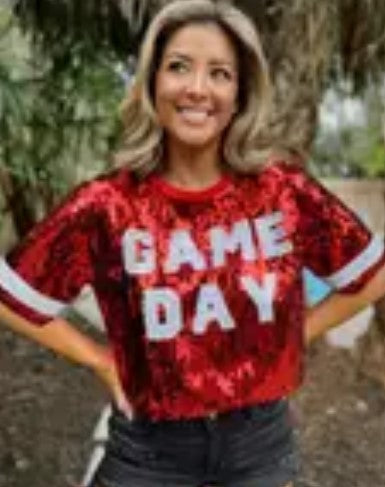 Game Day sequin Top Red
